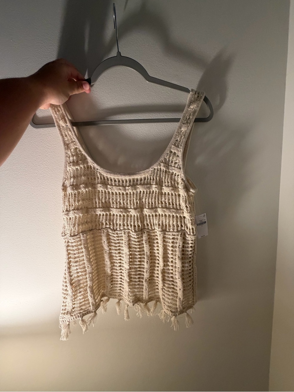 Old Navy Cream Crochet Fringe Tank Top